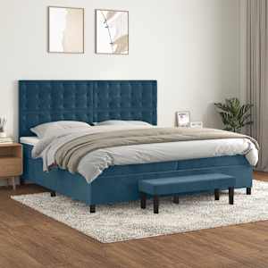 Box spring postelja z vzmetnico temno modra 200x200 cm žamet