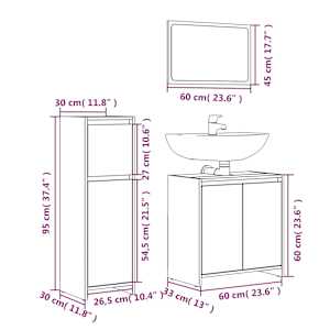 3dílný set koupelnového nábytku kouřový dub kompozitní dřevo - obrázek 6