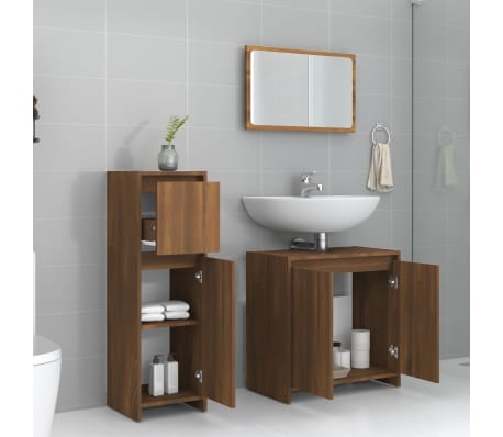 vidaXL 3 Piece Bathroom Furniture Set Brown Oak Engineered Wood