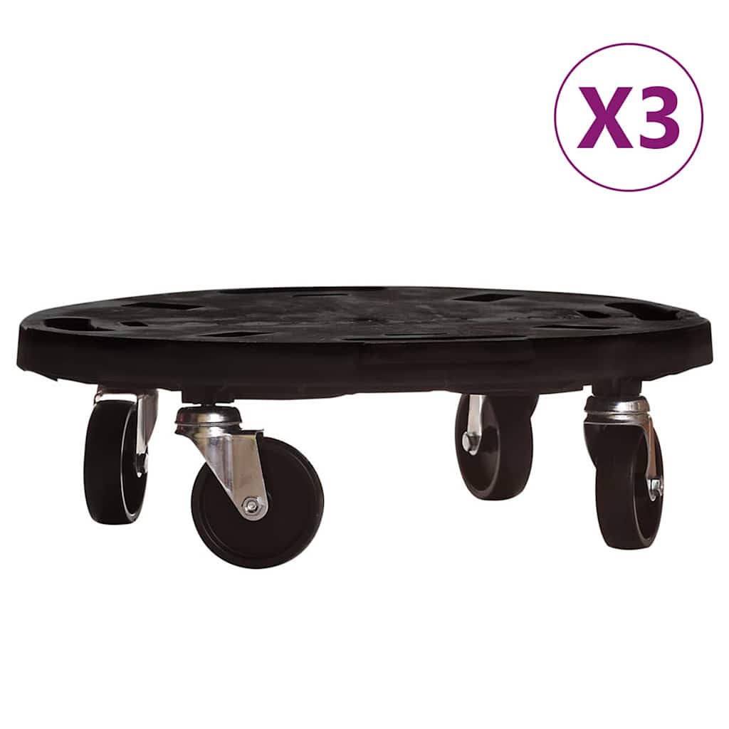 vidaXL Vozíky na rostliny na kolečkách 3 ks průměr 40 cm černé 275 kg