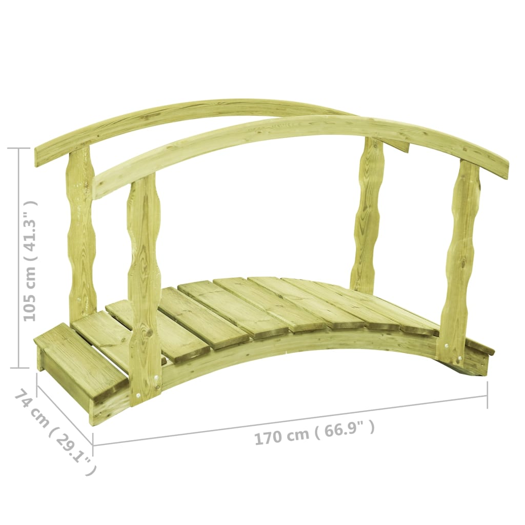 B-minőségű impregnált tömör fenyőfa kerti híd 170x74x105 cm 