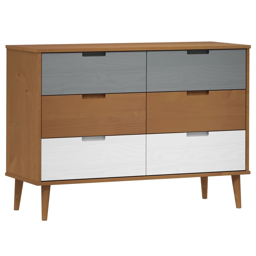 Thumbnail - vidaXL Schubladenschrank MOLDE Braun 113x40x80 cm Massivholz Kiefer