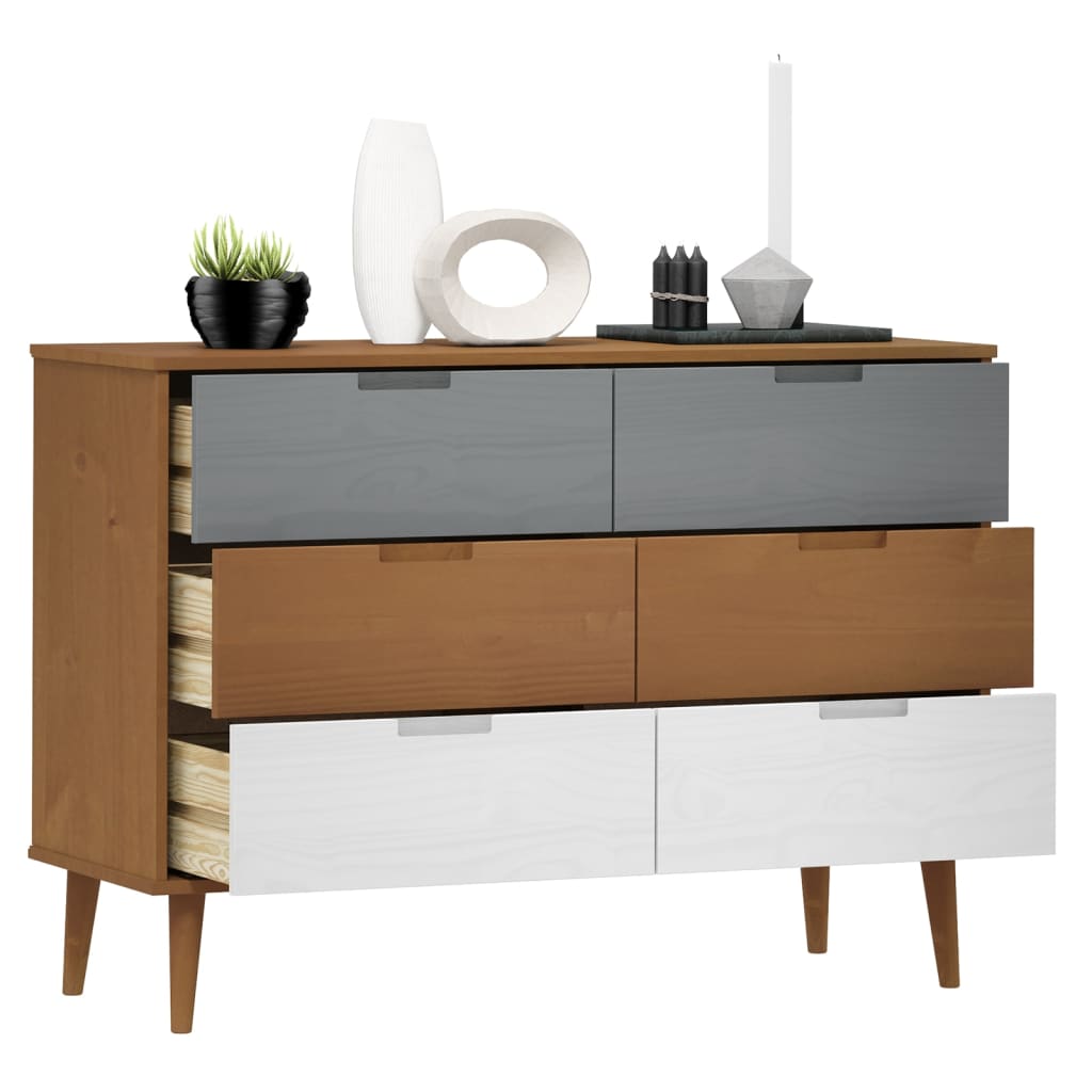 Thumbnail - vidaXL Schubladenschrank MOLDE Braun 113x40x80 cm Massivholz Kiefer