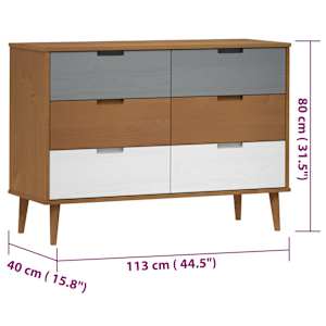 Zásuvková komoda MOLDE hnědá 113x40x80 cm masivní borové dřevo - obrázek 8