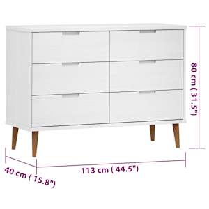 Zásuvková komoda MOLDE bílá 113x40x80 cm masivní borové dřevo - obrázek 8