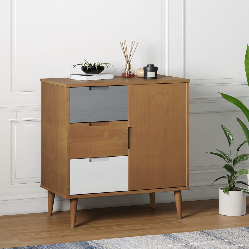 Sideboard MOLDE Braun 76,5x40x80 cm Massivholz Kiefer