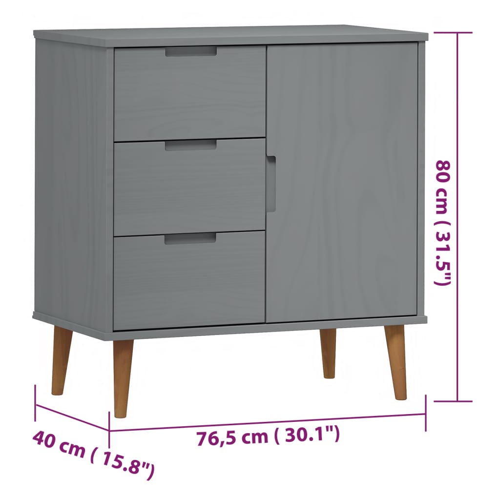 Sideboard MOLDE Grau 76,5x40x80 cm Massivholz Kiefer | Stepinfit.de