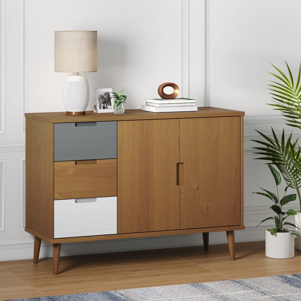 vidaXL Servantă, maro, 113x40x80 cm, lemn masiv de pin 113x40x80 imagine noua