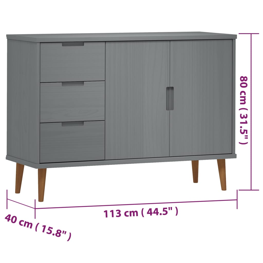 Sideboard MOLDE Grau 113x40x80 cm Massivholz Kiefer | Stepinfit.de