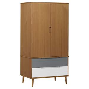 Šatní skříň MOLDE hnědá 90 x 55 x 175 cm masivní borové dřevo - obrázek 2