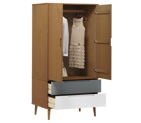 Kledingkast MOLDE 90x55x175 cm massief grenenhout bruin kopen