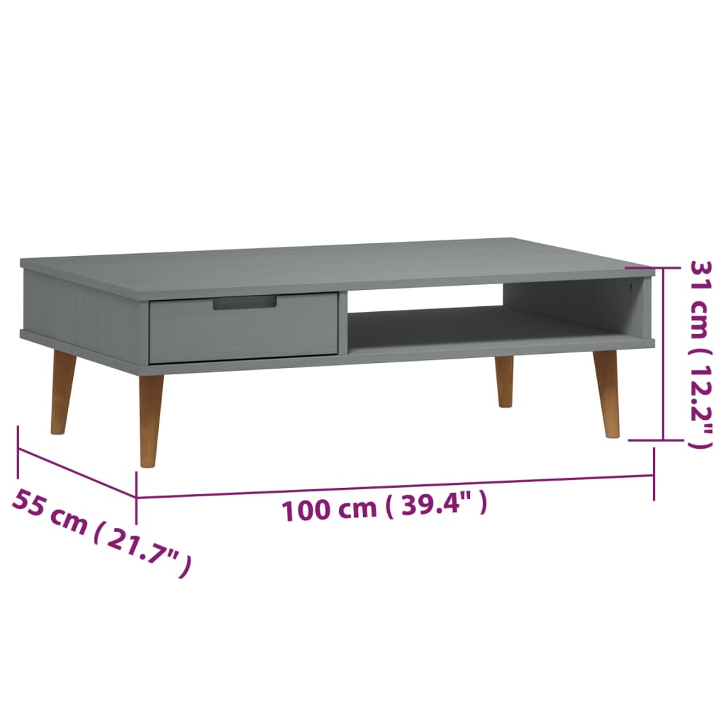  Konferenčný stolík MOLDE, sivý 100x55x31 cm, borovicový masív
