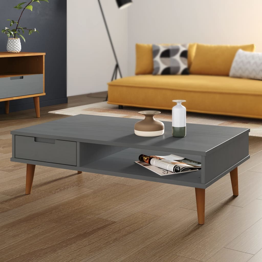 vidaXL sofabord MOLDE 100x55x31 cm massivt fyrretræ grå