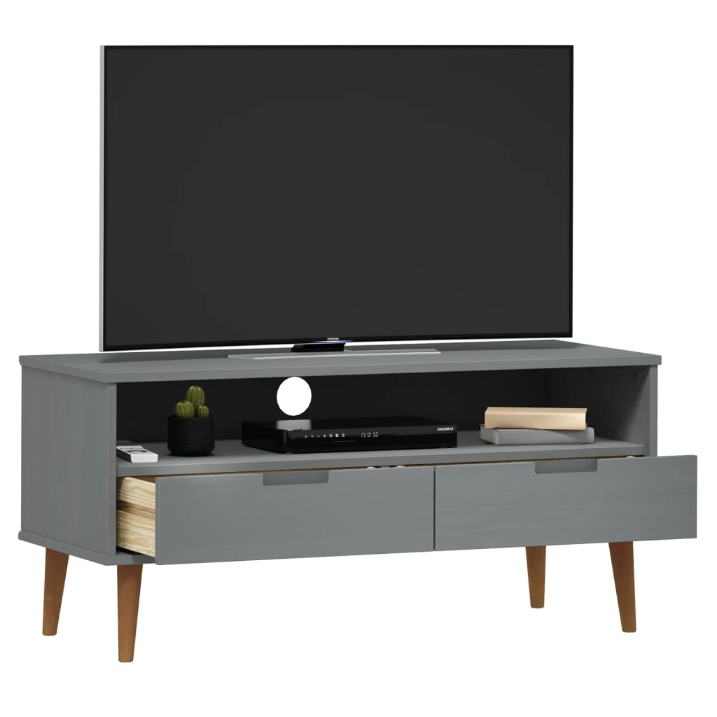 Szafka TV MOLDE, szara, 106x40x49 cm, lite drewno sosnowe