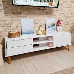 TV stolek MOLDE bílý 158 x 40 x 49 cm masivní borové dřevo - obrázek 3