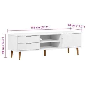 TV stolek MOLDE bílý 158 x 40 x 49 cm masivní borové dřevo - obrázek 10