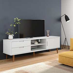 TV stolek MOLDE bílý 158 x 40 x 49 cm masivní borové dřevo - obrázek 1