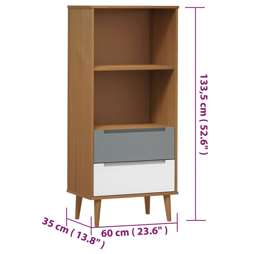 Bibliotecă „MOLDE” maro, 60x35x133,5 cm, lemn masiv de pin