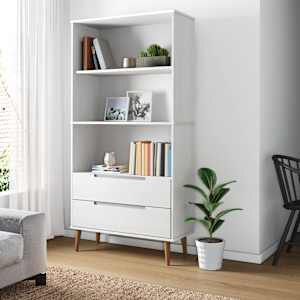 Knjižna omara MOLDE bela 85x35x170,5 cm trdna borovina