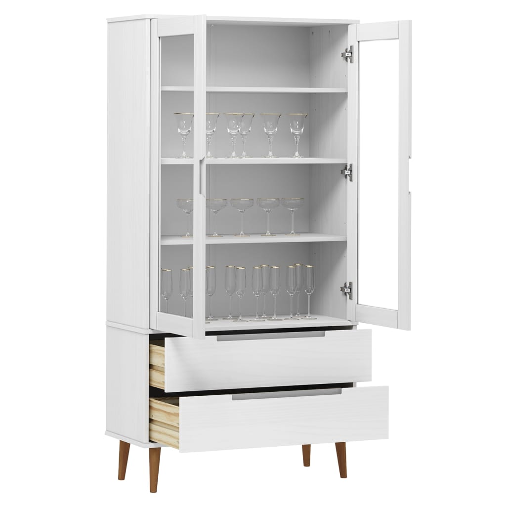 vidaXL Vitrinekast MOLDE 90x35x175 cm massief grenenhout wit afbeelding