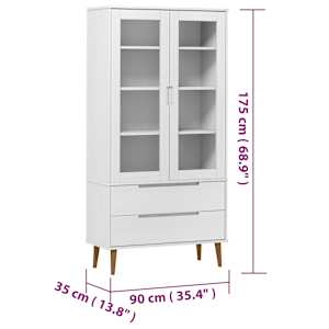 Vitrína MOLDE bílá 90 x 35 x 175 cm masivní borové dřevo - obrázek 8