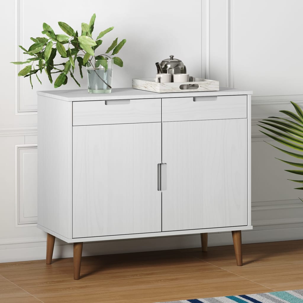 vidaXL Servantă, alb, 90x40x80 cm, din lemn masiv de pin