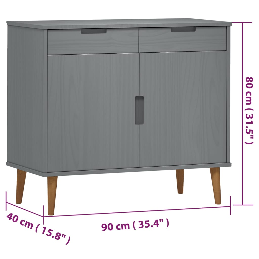 Sideboard MOLDE Grau 90x40x80 cm Massivholz Kiefer | Stepinfit.de