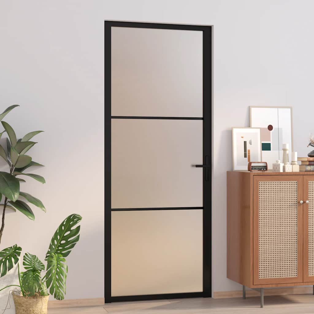 vidaXL Innentür 83x201,5 cm Schwarz Mattglas und Aluminium
