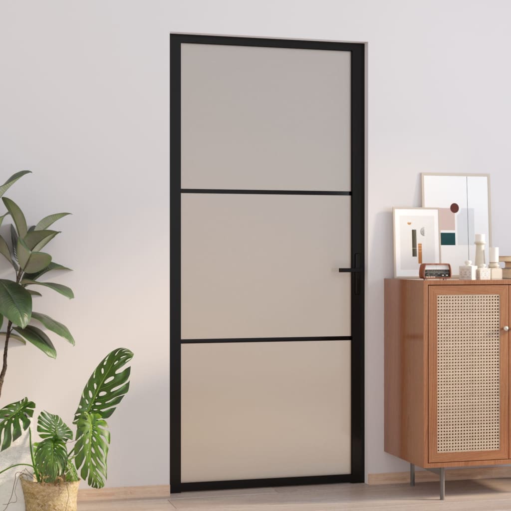 vidaXL Innentür 93x201,5 cm Schwarz Mattglas und Aluminium