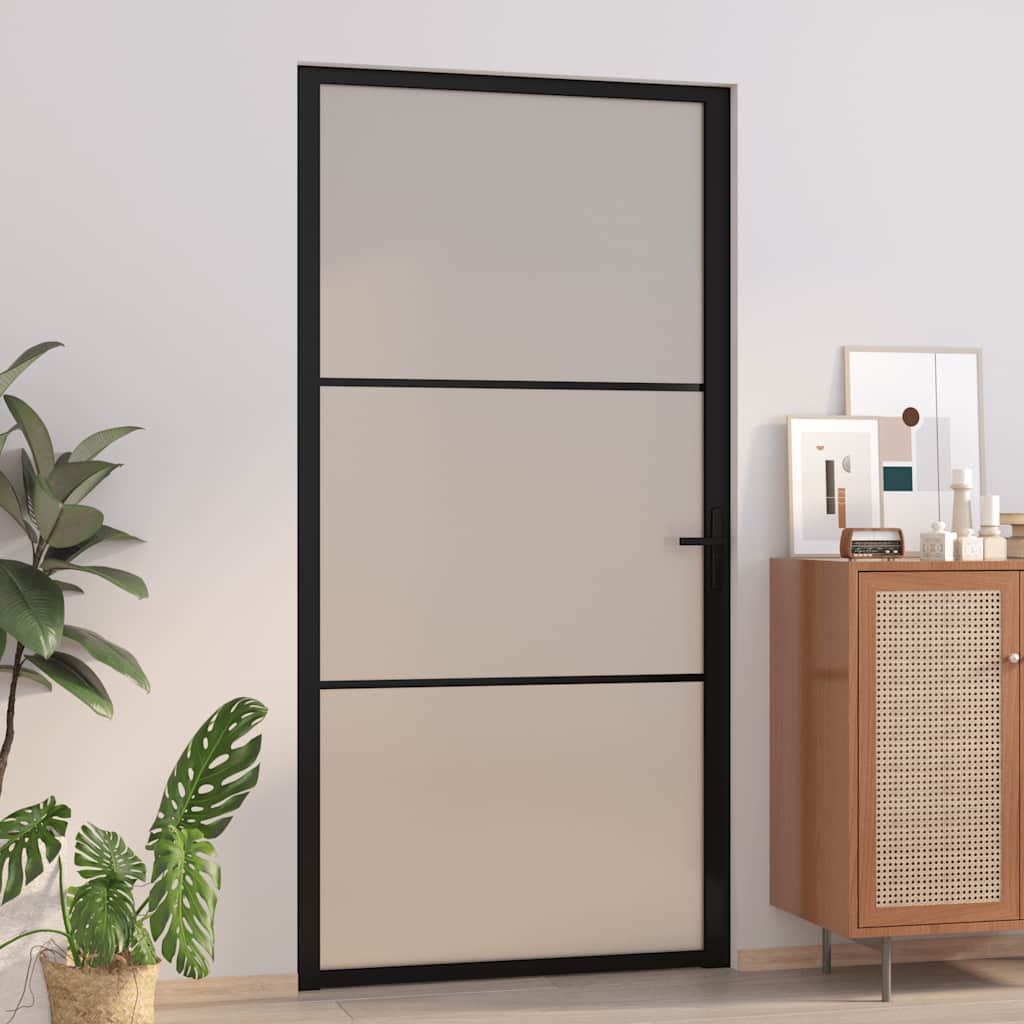vida XL Innentür 102,5x 201,5 cm Schwarz Mattglas und Aluminium