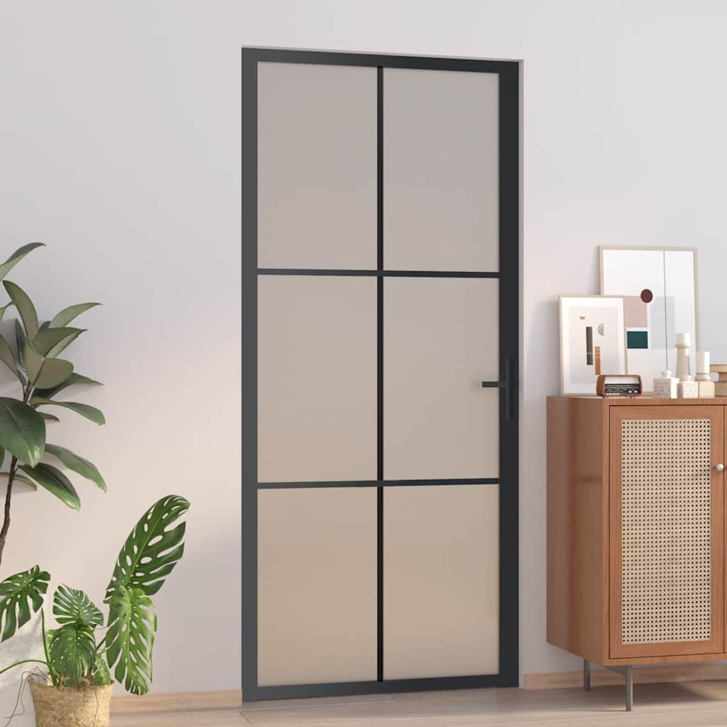 vidaXL Innentür 93x201,5 cm Schwarz Mattglas und Aluminium