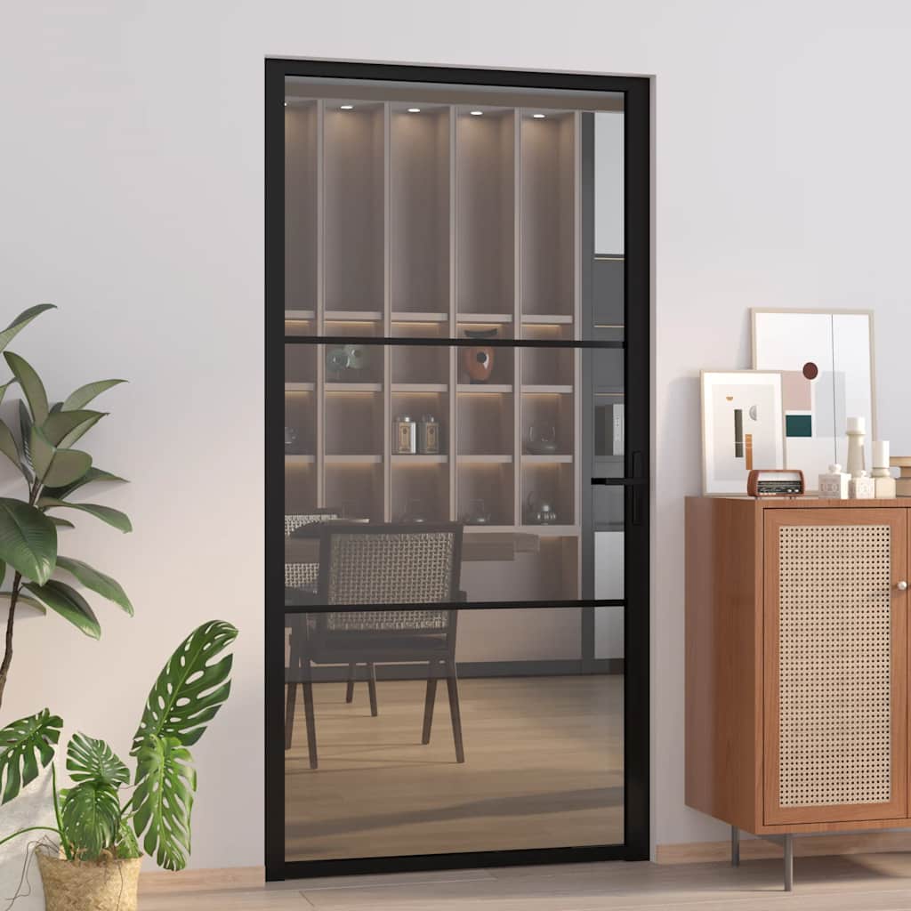 vida XL Innentür 102,5x 201,5 cm Schwarz ESG-Glas und Aluminium