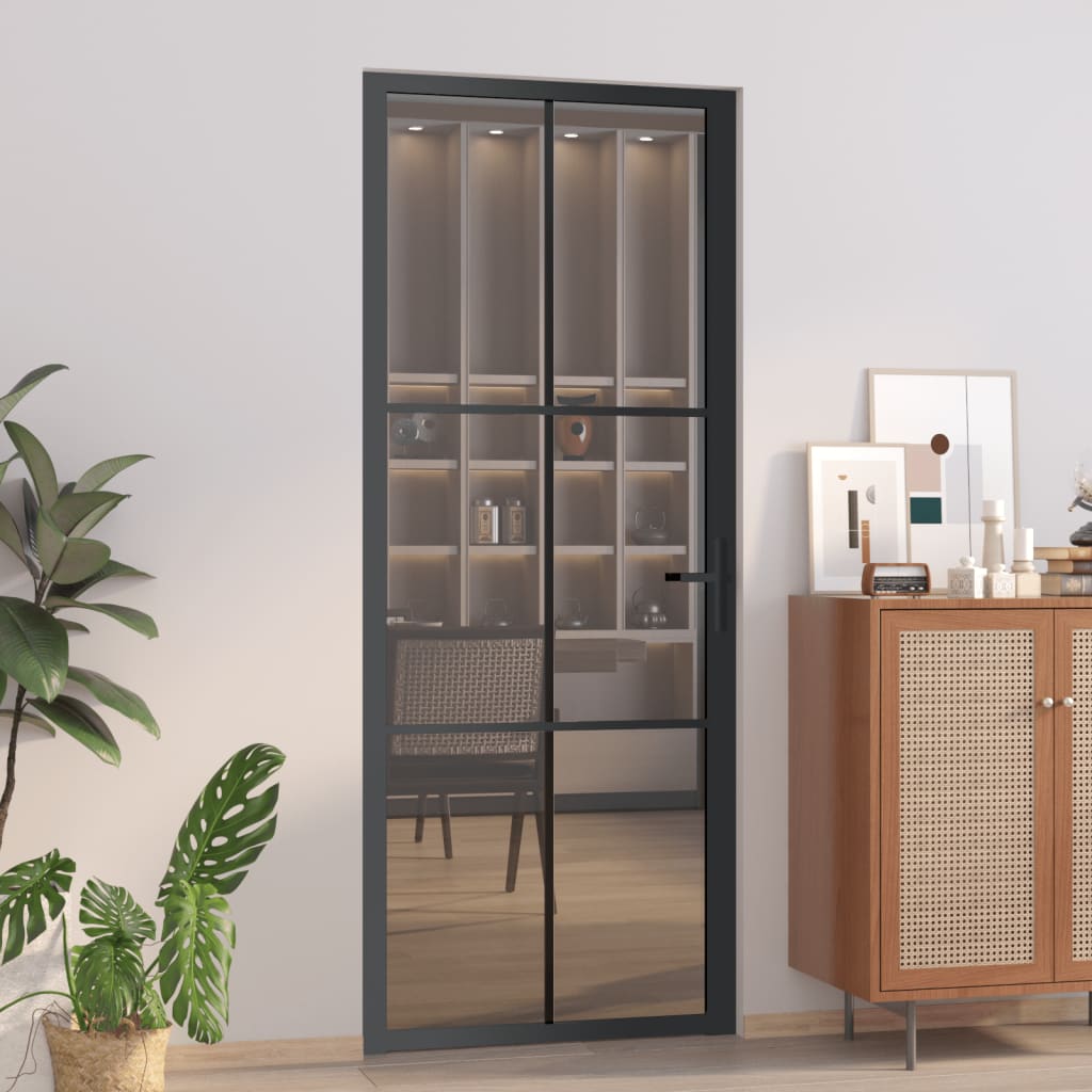 vida XL Innentür 83x 201,5 cm Schwarz ESG-Glas und Aluminium