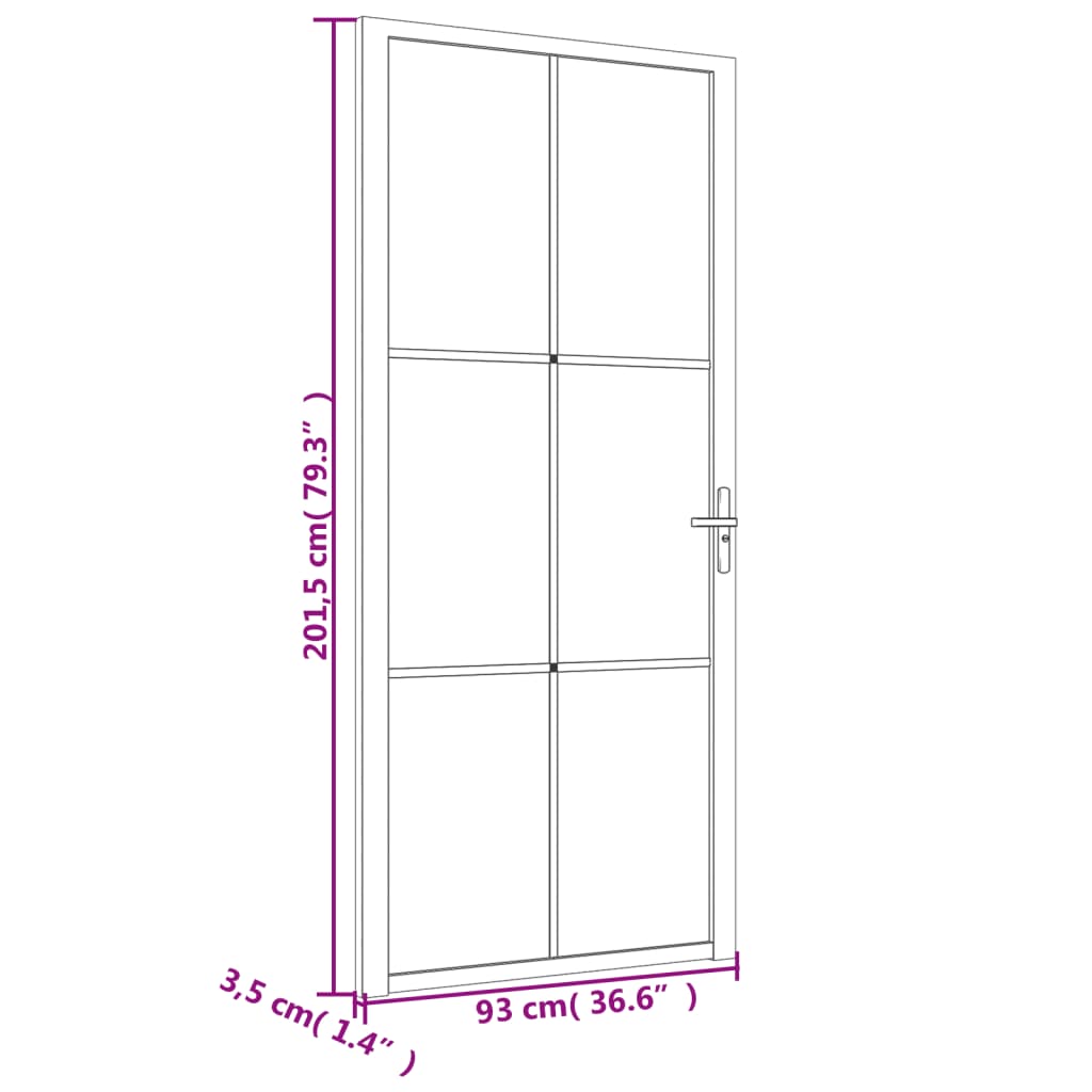 Fekete ESG üveg és alumínium beltéri ajtó 93 x 201,5 cm 