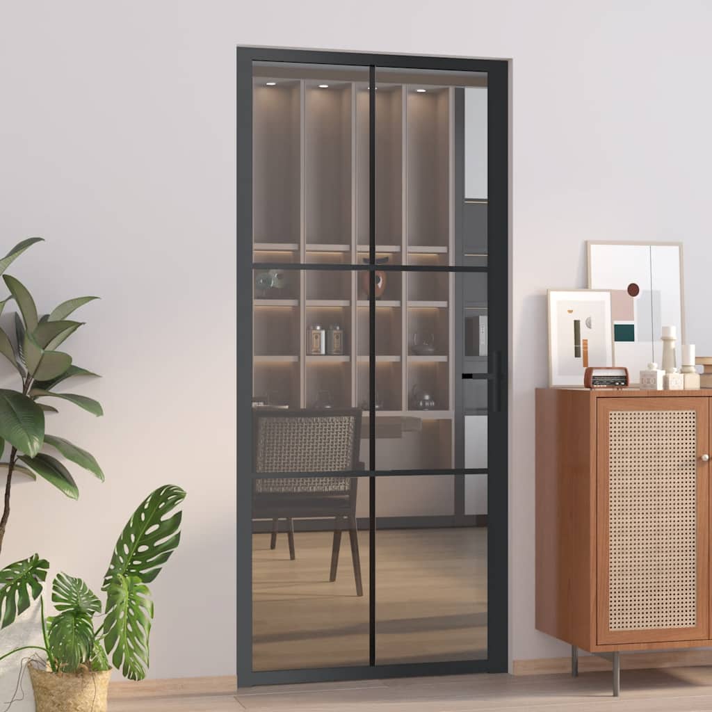 vidaXL Innentür 93x201,5 cm Schwarz ESG-Glas und Aluminium