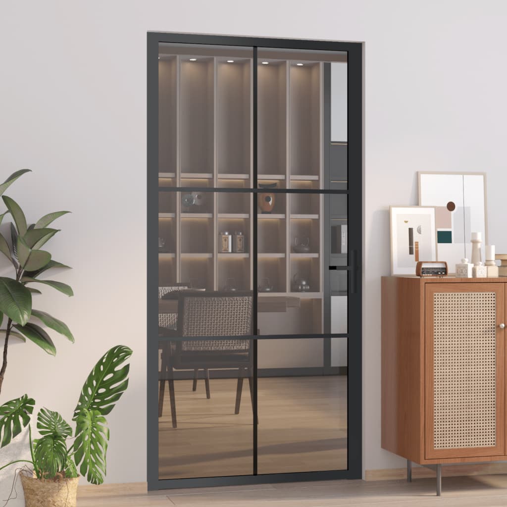 vida XL Innentür 102,5x 201,5 cm Schwarz ESG-Glas und Aluminium