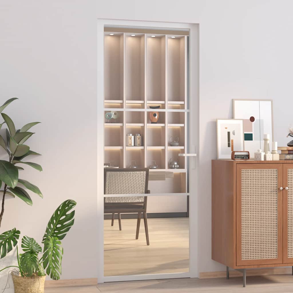 vidaXL Innentür 83x201,5 cm Weiß ESG-Glas und Aluminium