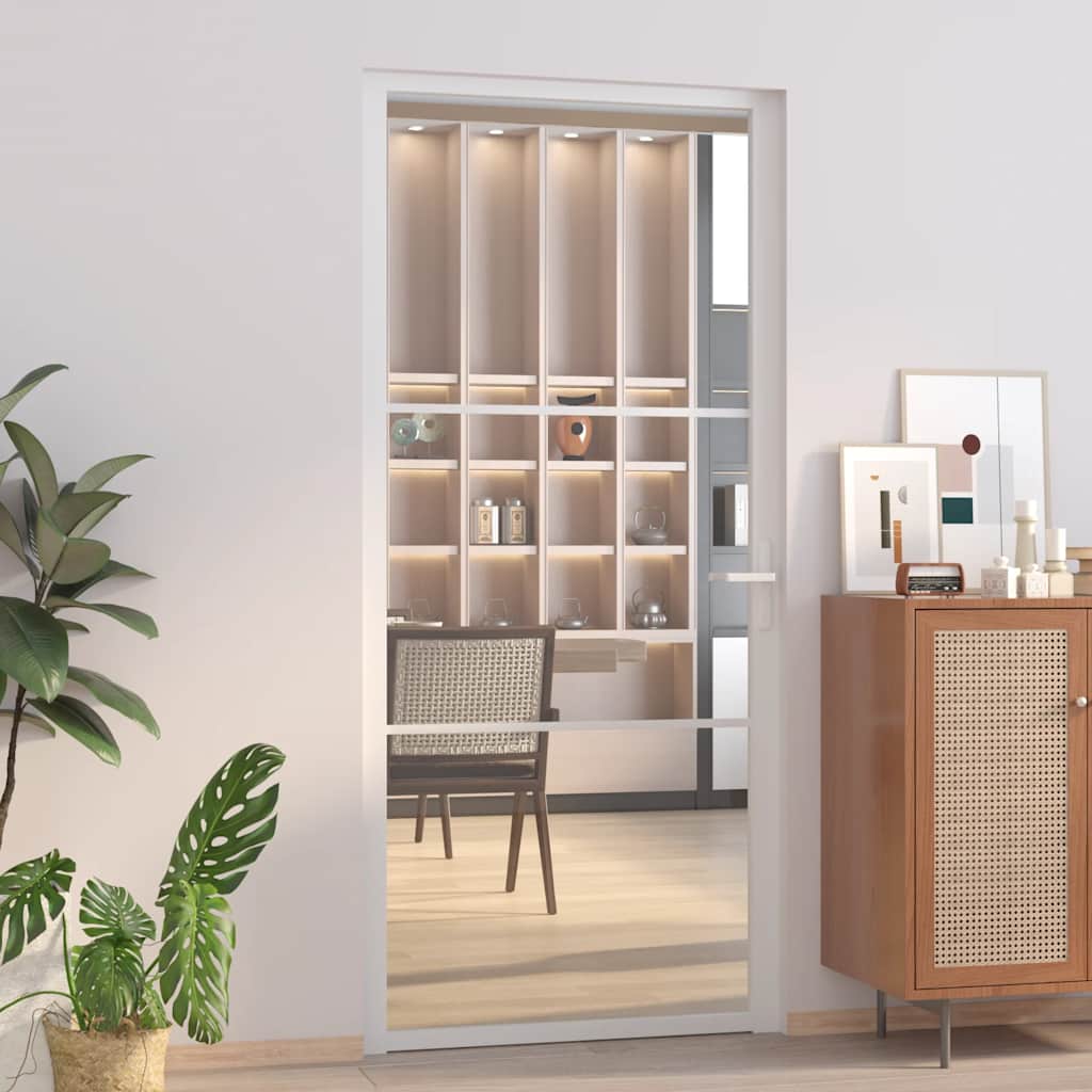 vidaXL Innentür 93x201,5 cm Weiß ESG-Glas und Aluminium