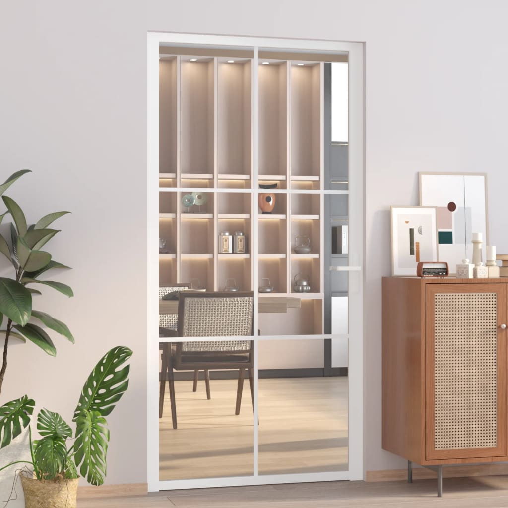 vida XL Innentür 102,5x 201,5 cm Weiß ESG-Glas und Aluminium