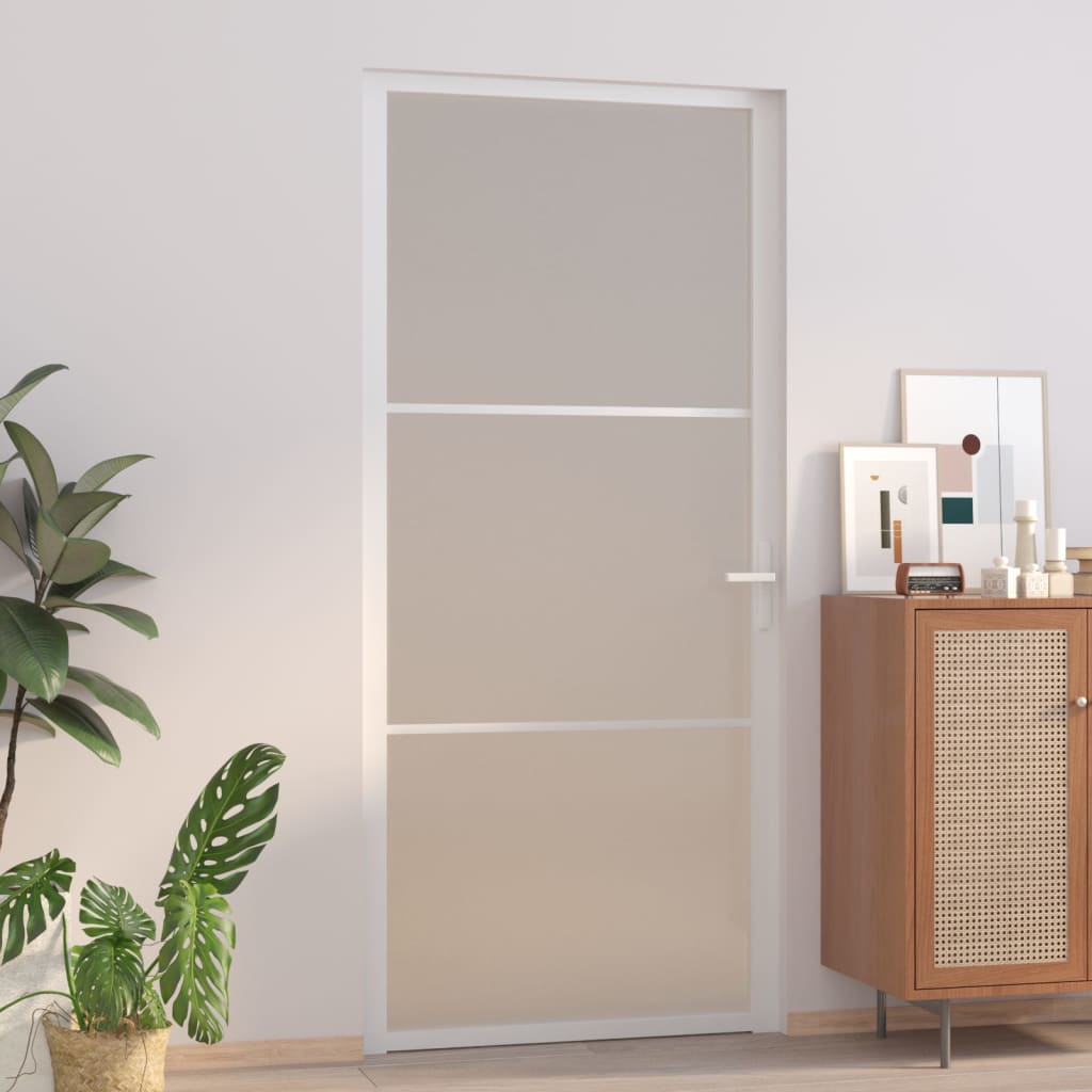 vidaXL Innentür 93x201,5 cm Weiß Mattglas und Aluminium