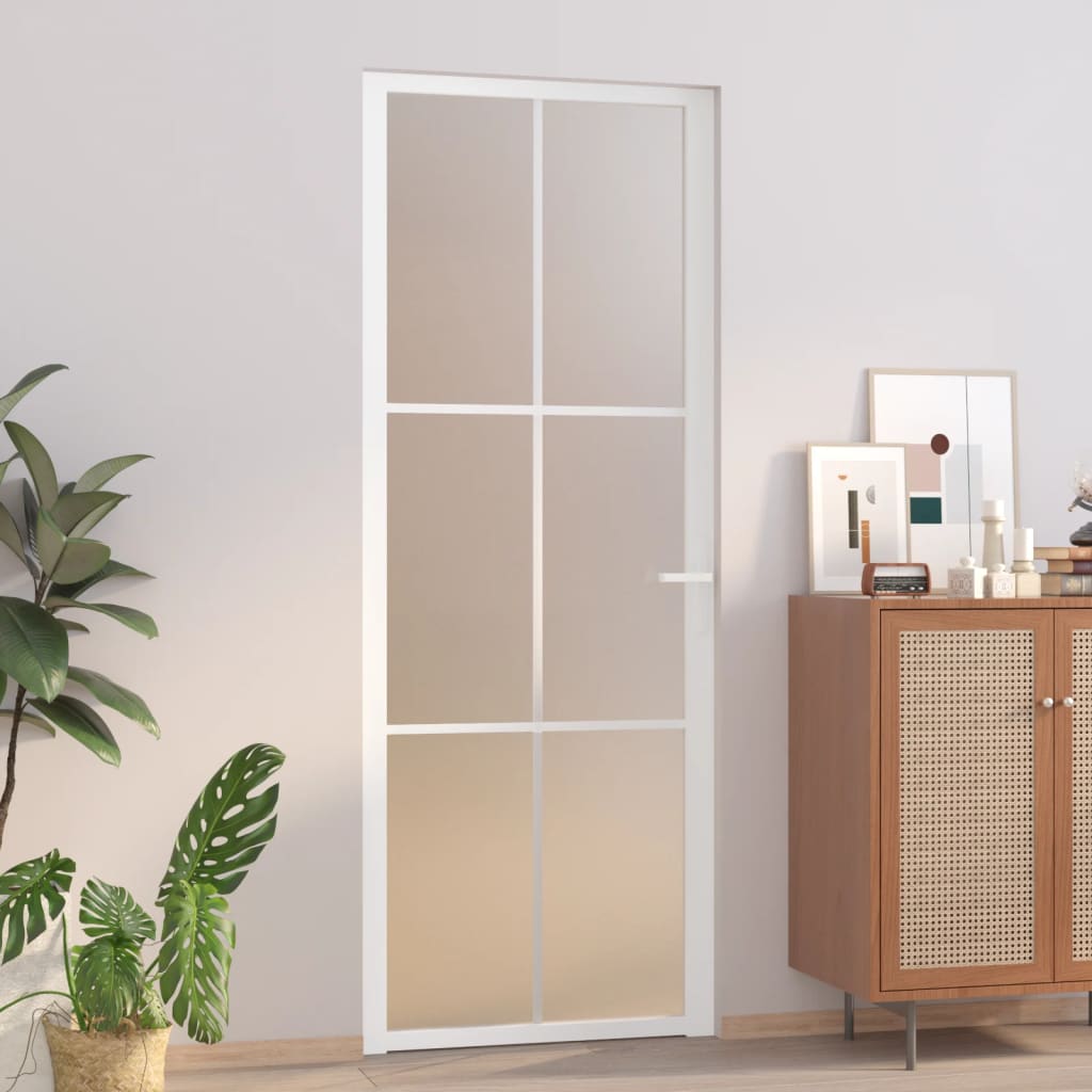 vidaXL Innentür 76x201,5 cm Weiß Mattglas und Aluminium