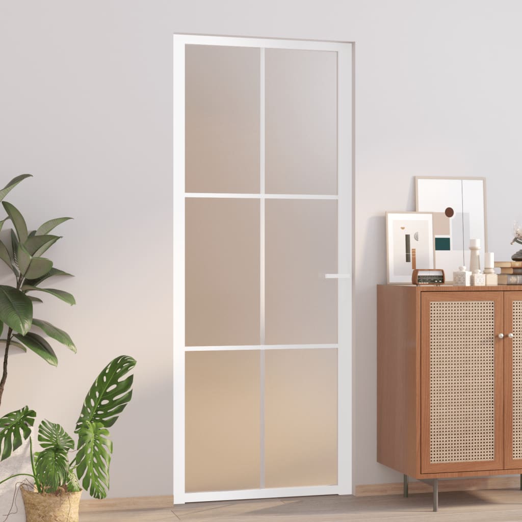 vidaXL Innentür 83x201,5 cm Weiß Mattglas und Aluminium