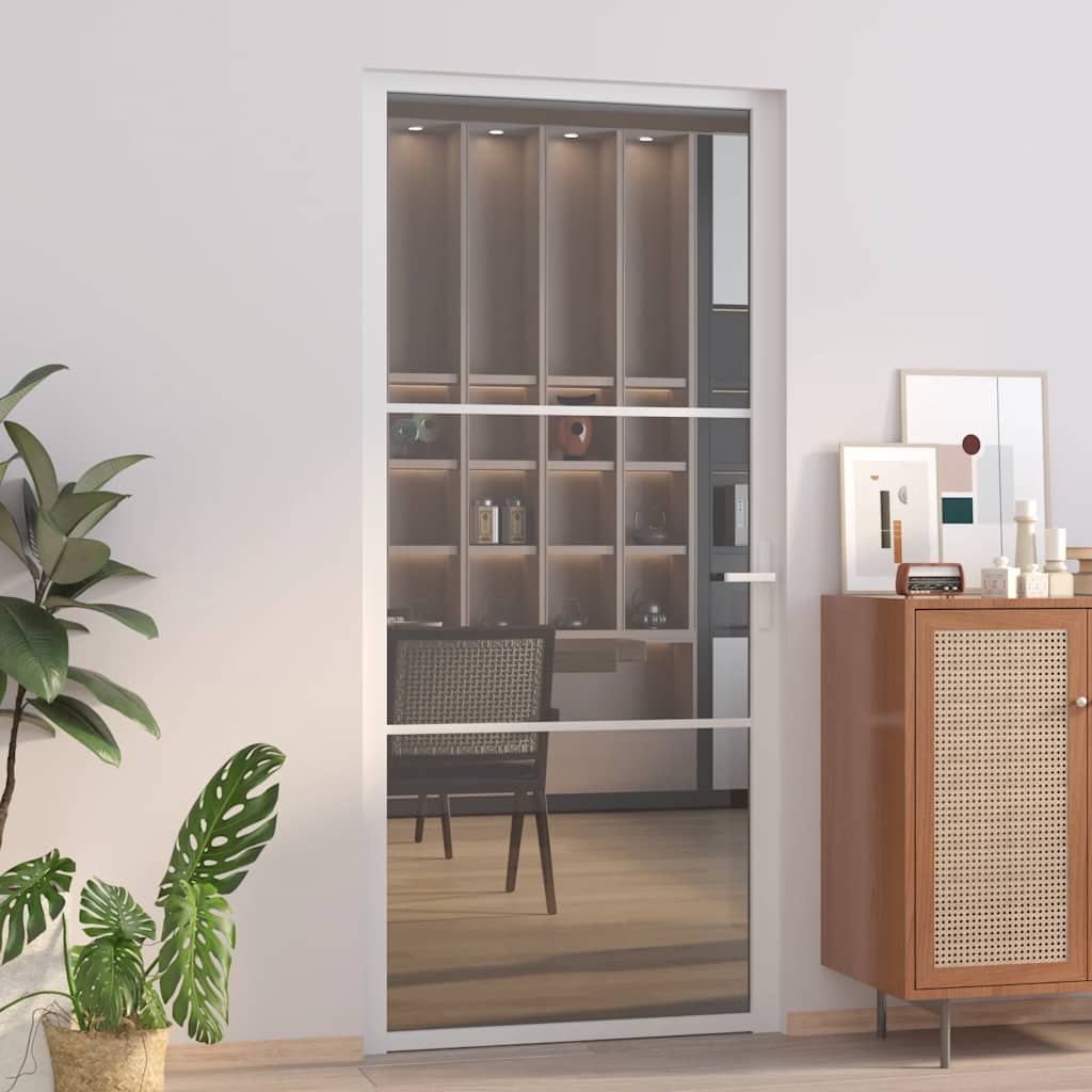 vidaXL Innentür 93x201,5 cm Weiß ESG-Glas und Aluminium