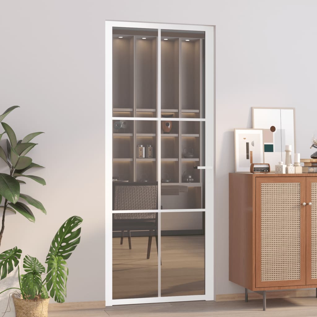 vida XL Innentür 83x 201,5 cm Weiß ESG-Glas und Aluminium
