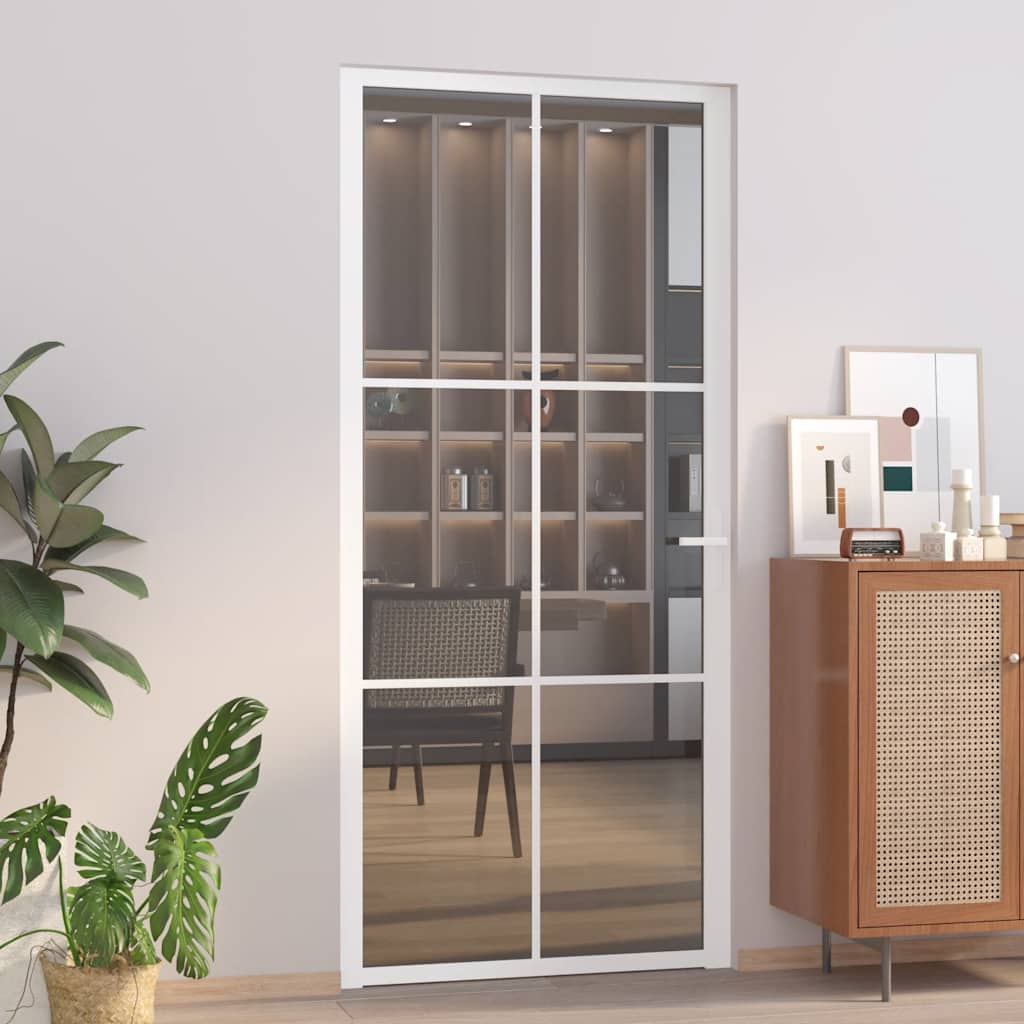 vidaXL Ușă de interior, 93x201,5 cm, alb, sticlă ESG și aluminiu