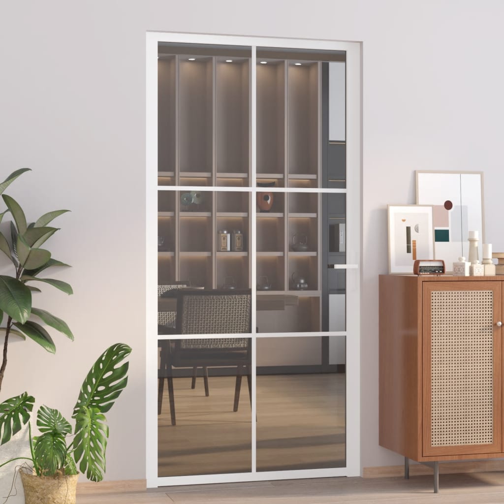 vidaXL Porta de interior 102,5x201,5 cm vidro ESG e alumínio branco