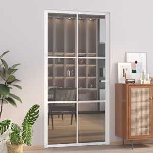 Notranja vrata 102,5x201,5 cm bela ESG steklo in aluminij