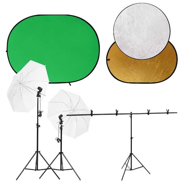 vidaXL fotostuudio komplekt valgustuse, taustaekraani ja peegeldiga