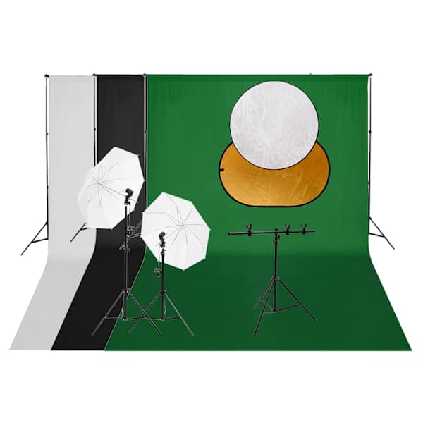 vidaXL fotostuudio komplekt valgustuse, taustapildi ja reflektoriga