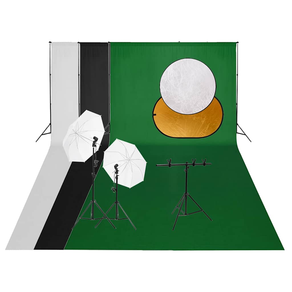 vidaXL Fotostudiosett med lyssett, bakgrunn og reflektor